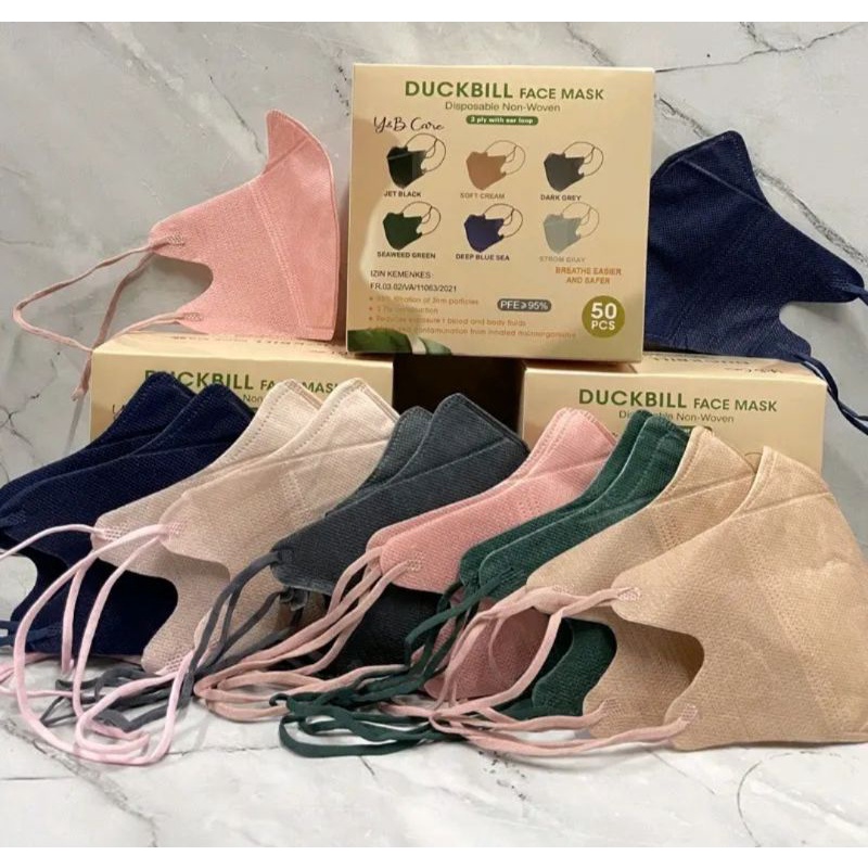 MASKER DUCKBILL HIJAB Y&B CARE - DUCKBILL HIJAB DEWASA MIX WARNA - BOX ISI 50 PCS