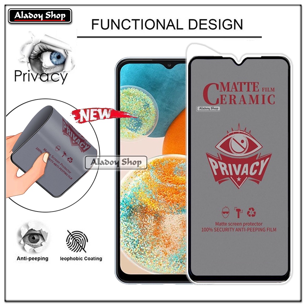 Tempered Glass Anti SPY Samsung A23 5G Anti Gores Privacy + Tempered Glass kamera dan Skin Carbon