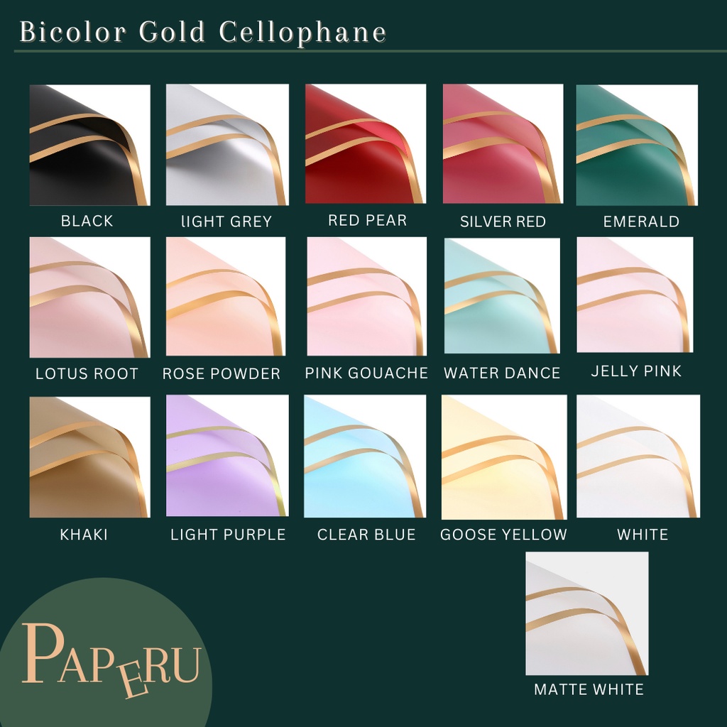 

[PAPERU] Gold Border Frame Cellophane Wrapping Paper Kertas Bunga