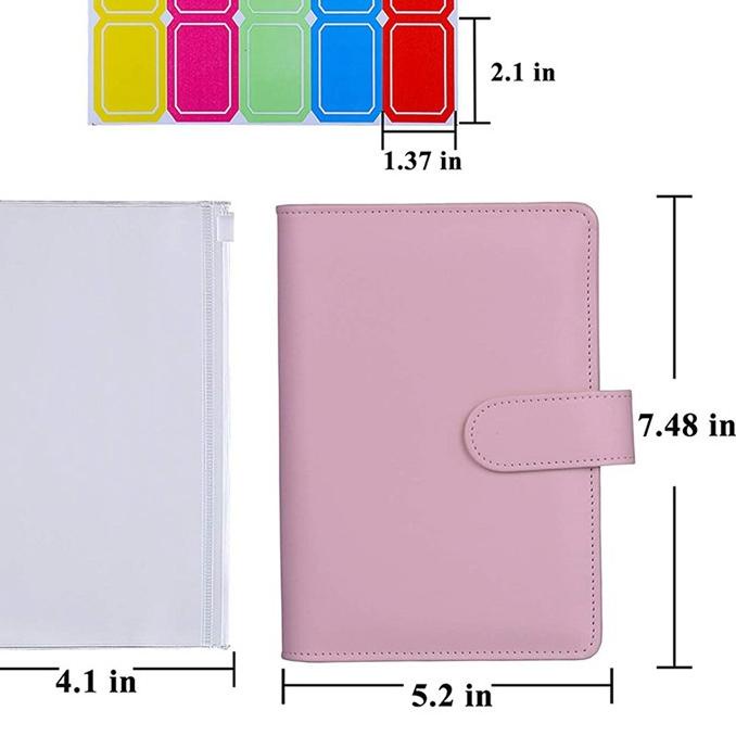 

FRESHH A6 Anggaran Pengikat Standar Set PU Kulit Planner Notebook 6 Lubang Ritsleting Folder Penyimpanan Kas Amplop Tas Label Gratis ORD.