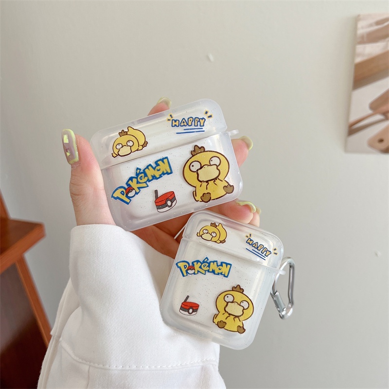 Bebek Lucu Pokemon Bening Retro Label Earphone Case Untuk Airpods Pro3Kotak Pengisian Bluetooth Nirkabel Untuk Airpod2 1kode Cases Cover Silikon Lembut