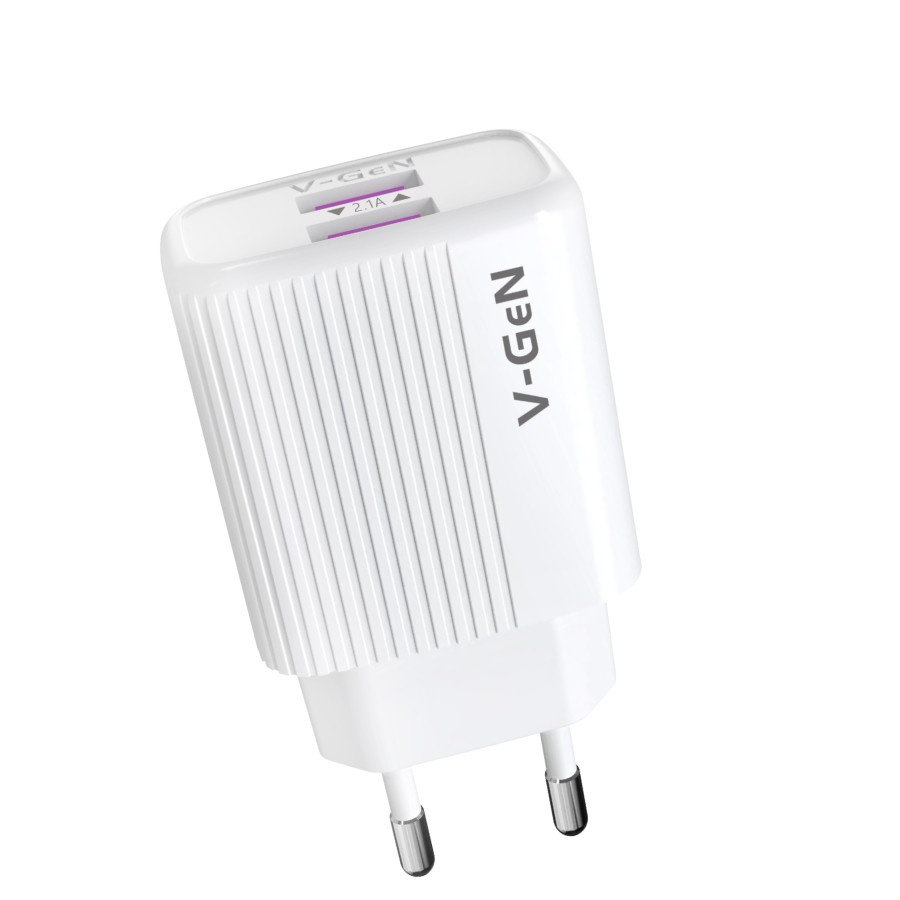 Adaptor Charger V-GeN VTC2-21 2.1A Dual Port USB Travel Charger VGEN