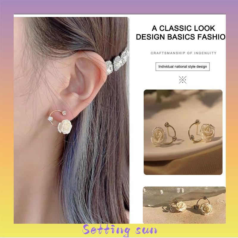 Anting Berlian S925 Perak Pengadilan Vintage Mawar Elegan Lembut Temperamen Estetika TN