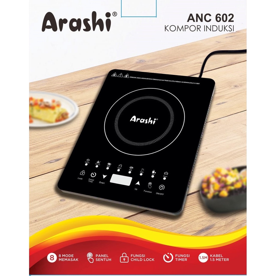 ARASHI Kompor Listrik Induksi Hemat Listrik Low Watt ANC 602 Induction Cooker 600 Watt Touch Screen