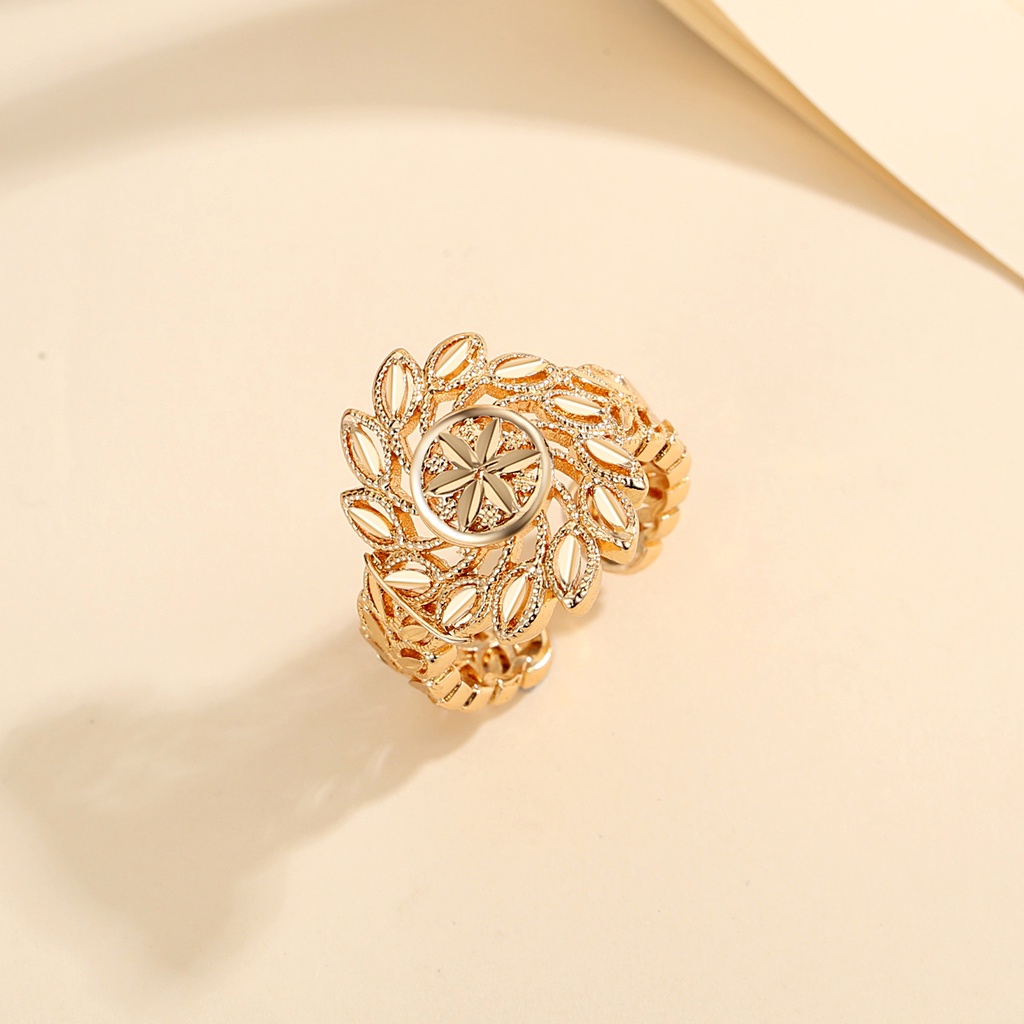 Y908 [COD✔]Cincin Wanita Mewah Titanium Lapis Emas Model Sunflowers Pernikahan Rings