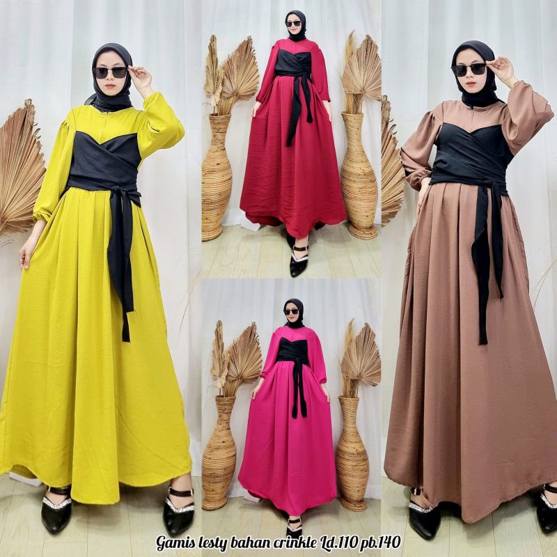 Lesti Gamis Crinkle Premium Ld 110 // Gamis Lesti Terbaru Viral // Gamis Bisa Cod Lesti // Lesti Gamis Viral Kekinian // Gamis Crinkle Air Flow Premium // By WickyCollection