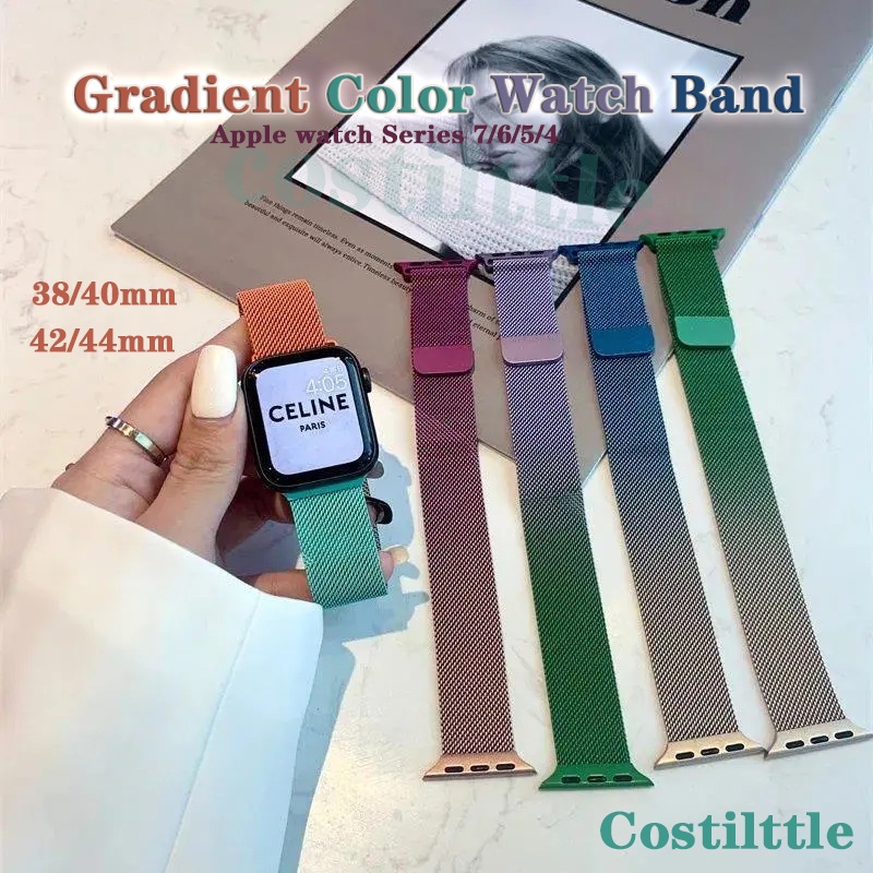 【Ini Talinya!】For Appel Watch 7/6/5/4/3/2/1/SE Gradient Color Smartwatch band Milanese Watch Band Magnetic Stainless Steel Strap For Iwatch 38/40mm 42/44mm Z59 DT8 Ultra HW22/16/12/18/19/37 DT7+