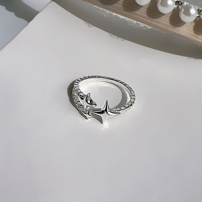 We Flower Chic Perak Bintang Memutar Cincin Untuk Wanita Gadis Elegan Terbuka Cincin Adjustable Jari Manset Perhiasan Hadiah