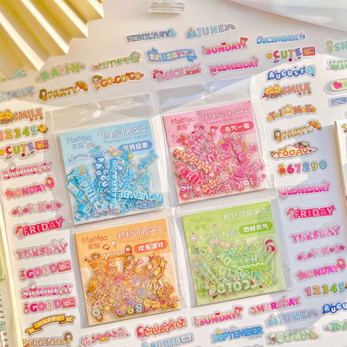 

GROSIR Stiker Korea Momo Kartun Tulisan English Sticker PET Anti Air Murah Ornamen Imlek Harga Grosir Termurah