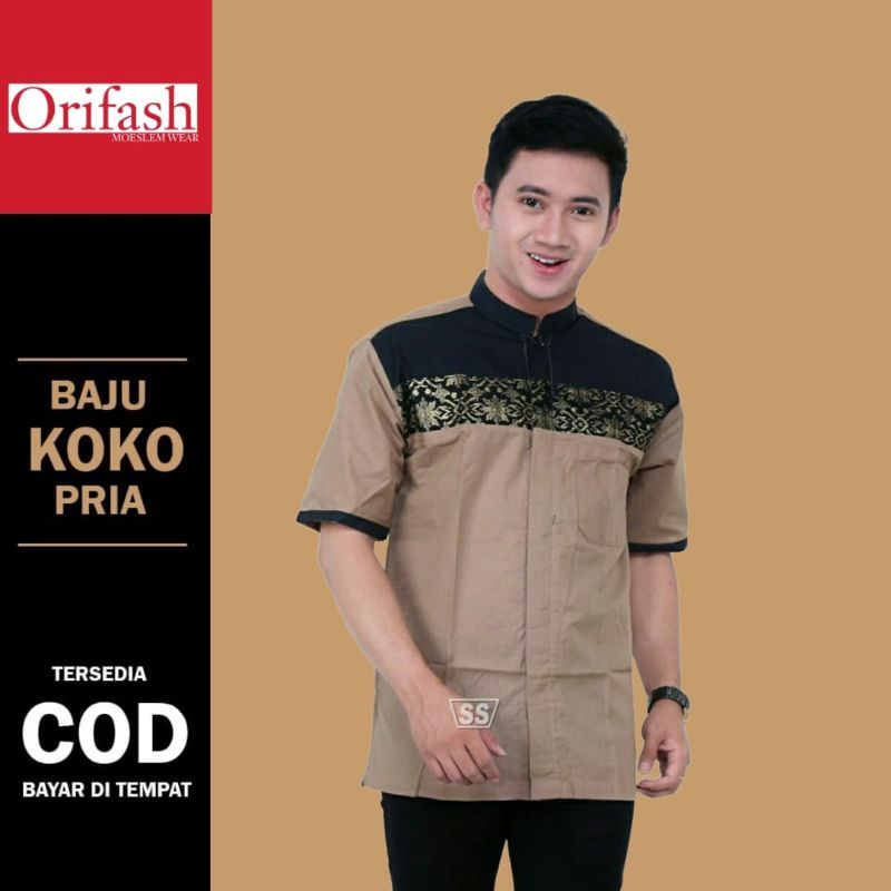 Baju koko pria lengan pendek terlaris koko muslim dewasa bahan katun halus M L XL