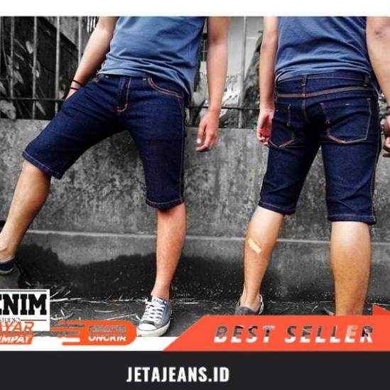 Viral Celana Pendek Jeans  Pria Warna Biru Bahan Denim Premium Original