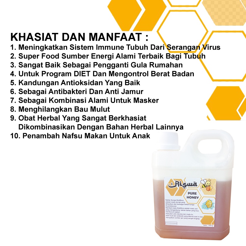 Madu Murni Asli 100 % 1 KG Multiflora Super Melifera RISWA HONEY Liar Sudah Uji Laborat