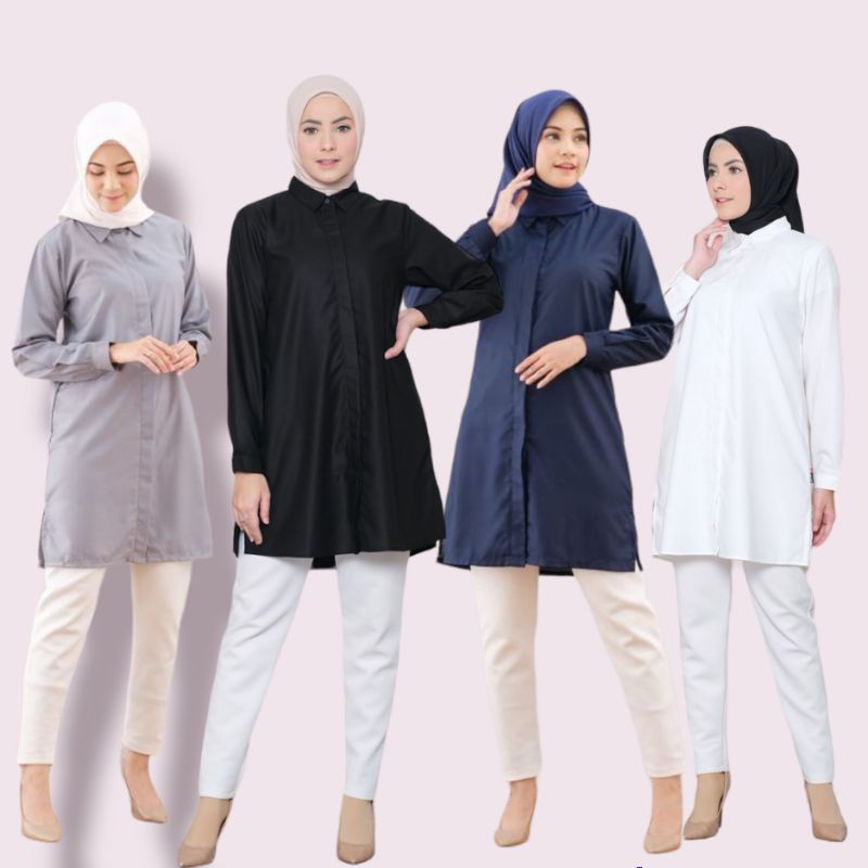 KEMEJA TUNIK WANITA SK708 SIZE M - L - XL - XXL ( BAHAN MOSCREPE IMPOR)