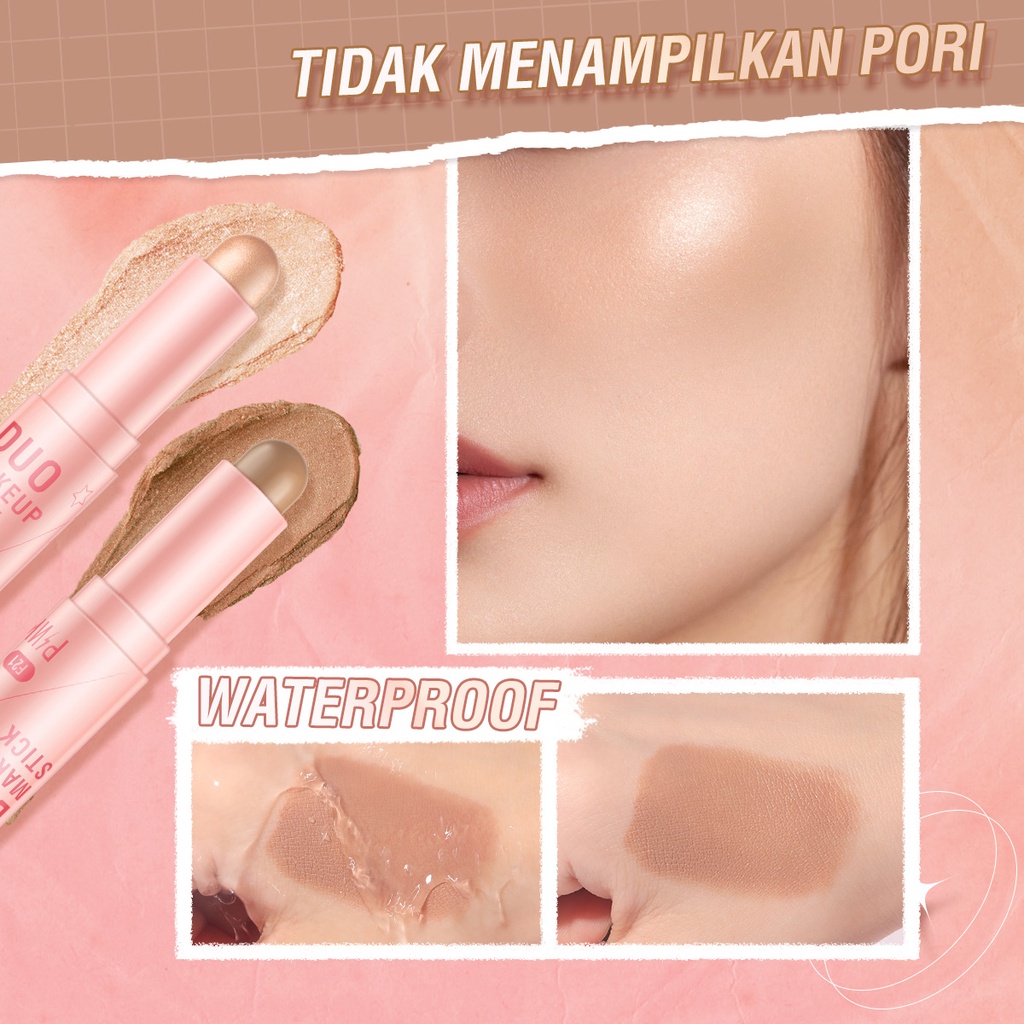 [ORI BPOM] PINKFLASH DoubleShaping 3D Makeup Stick Three-dimensional Shaping Creamy Smooth Highlighter | PINKFLASH Duo Makeup Stick Double Shaping Magic Shaping Flicker Honey PF-F21