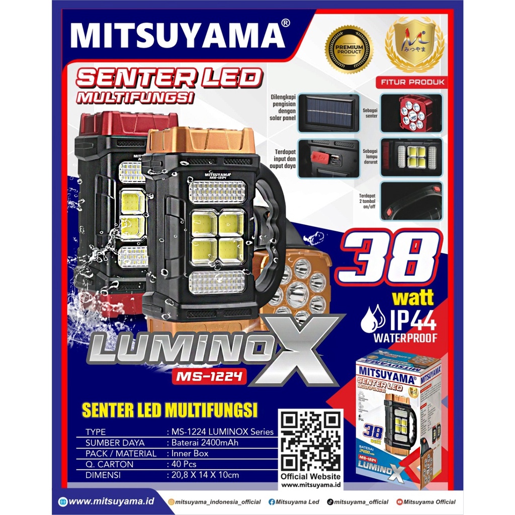 Senter LED Multifungsi Luminox Ms-1224 SENTER 8 LED SUPER TERANG JARAK JAUH FREE USB + COB - SENTER 2 WARNA KUNING PUTIH