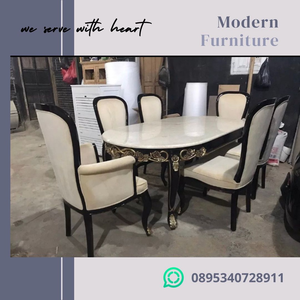 Meja makan marmer mewah - mebel jepara