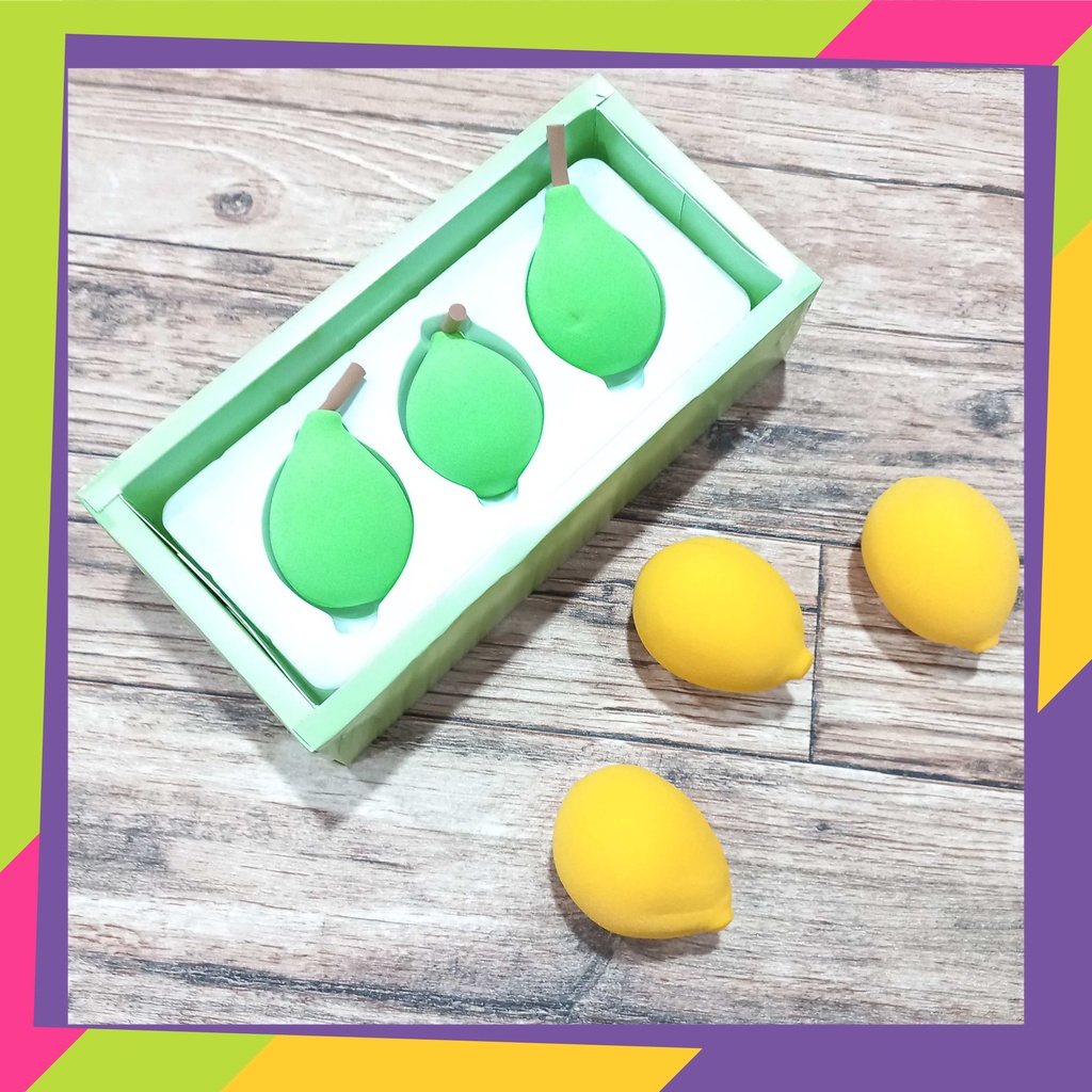 1826 / Spons make up beaty kotak isi 3pcs / Beaty blender fruit 1set + tempat spoge