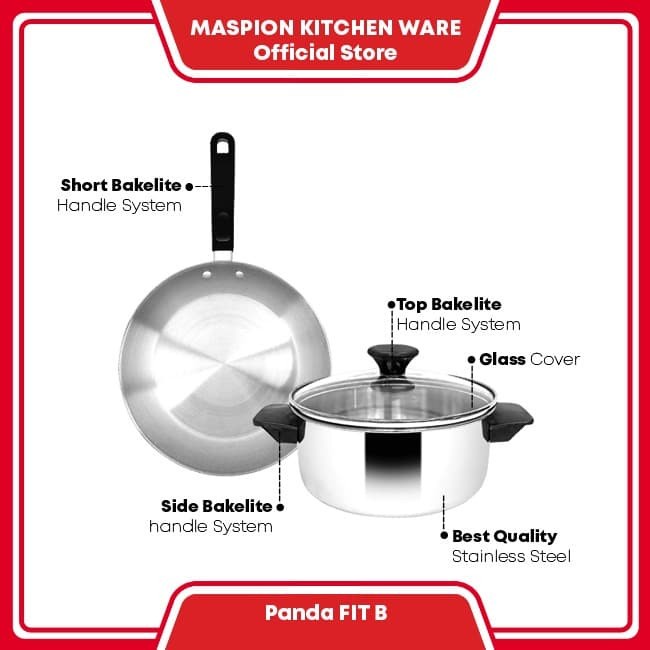 1SET Dutch Oven &amp; Frypan 18 dan 20 cm MASPION PANDA FIT B  Stainless Steel