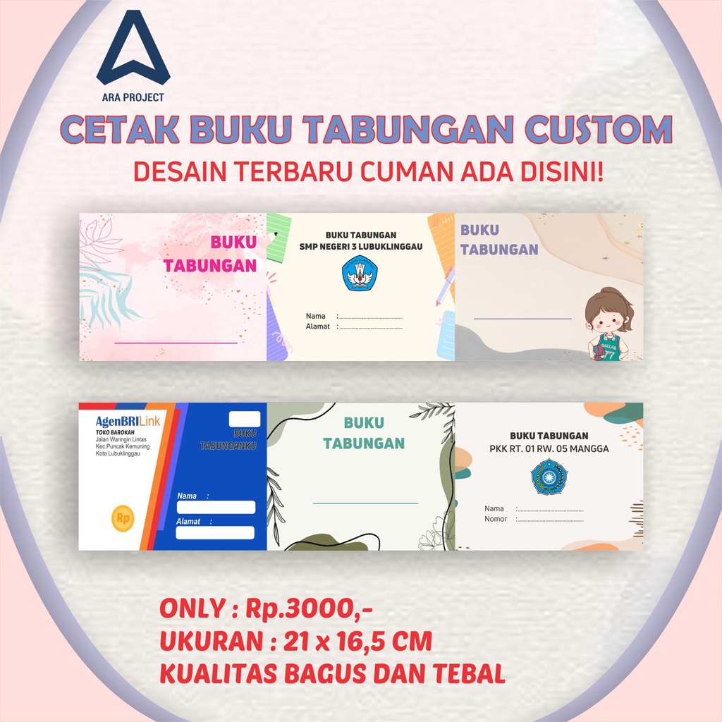 

BUKU TABUNGAN CUSTOM KHUSUS ORDER DIATAS 100PCS