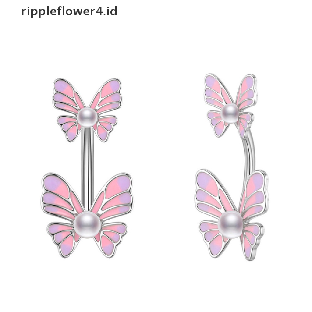 {rippleflower4.id} Butterfly Belly Button Ring Surgical Steel Navel Ring Perhiasan Aksesoris Untuk Gadis Wanita Hadiah Indah~