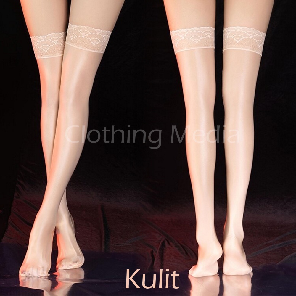 Stocking Wanita Glossy 12D Kilap Sepaha Transparan Stoking Thigh High