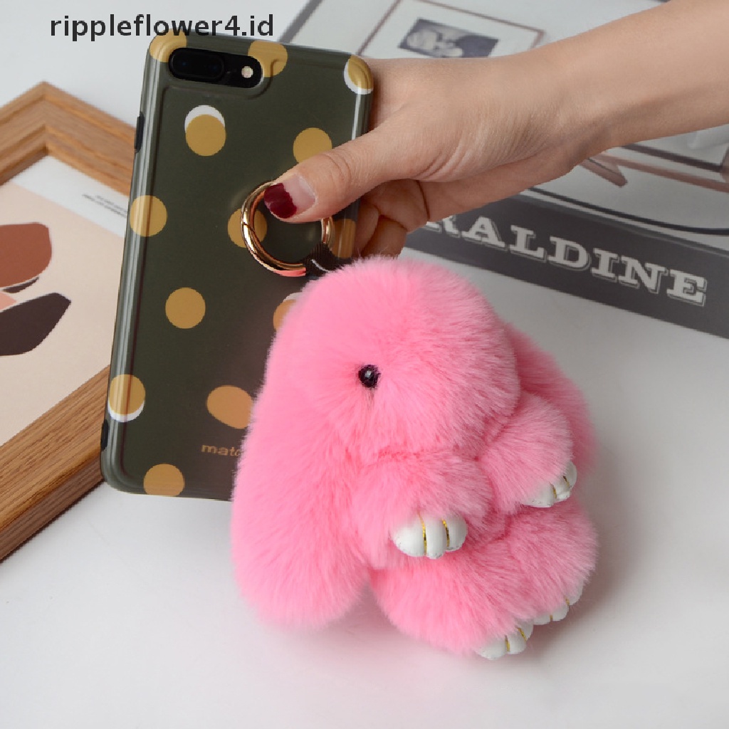 {rippleflower4.id} Gantungan Kunci Kelinci Ring Fluffy Bulu Asli Pompon Bunny Trinket Key Chain Charm Gantungan Kunci Lucu Di Tas Liontin Kunci Mobil~