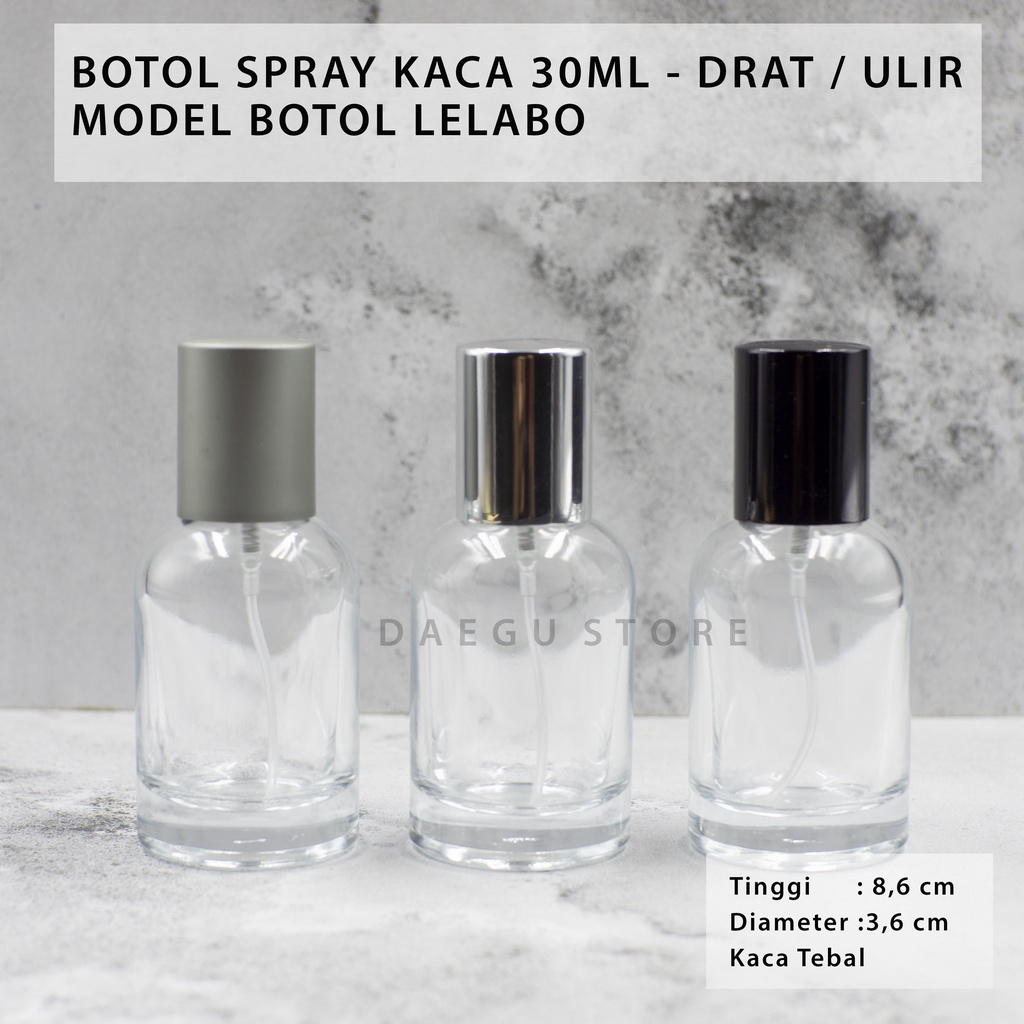 Botol Parfum 30ml Spray Kaca Tebal Bening - Refill Isi Ulang Minyak Wangi Perfume - Model Labo LLB