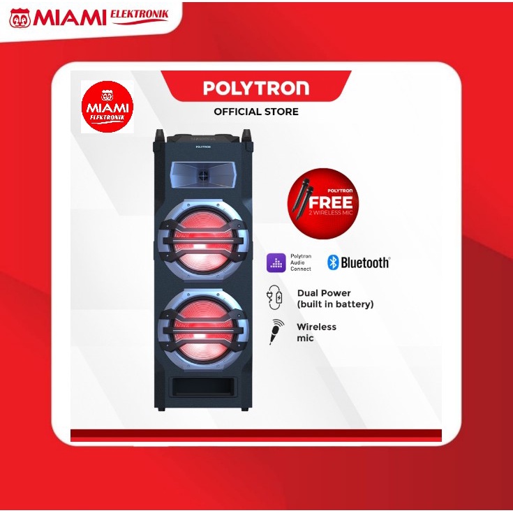 POLYTRON PTS 12KF25 / PTS12KF25 Gratis 2 Wireless Mic Portable Speaker