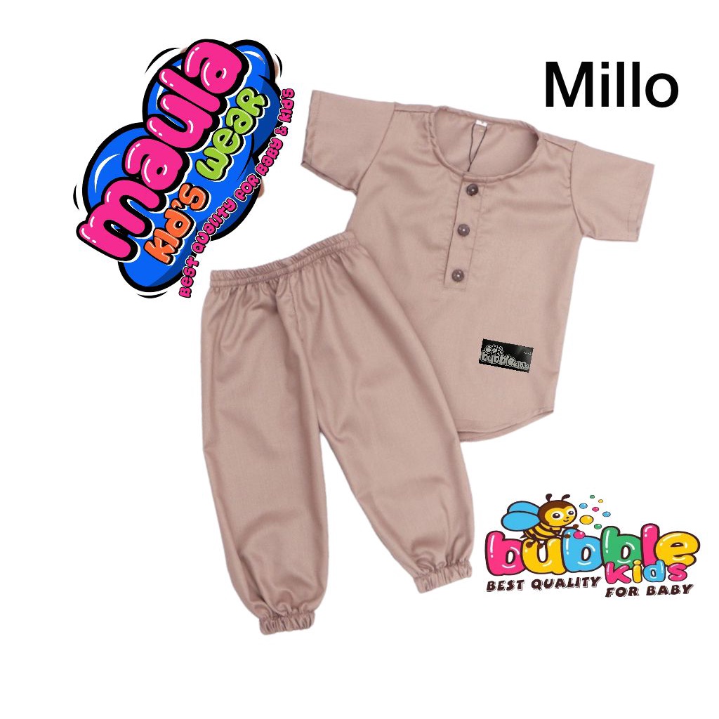 Setelan Koko Model Joger Anak Bayi Balita Fashion Muslim Katun Polos 0-2 Tahun cream