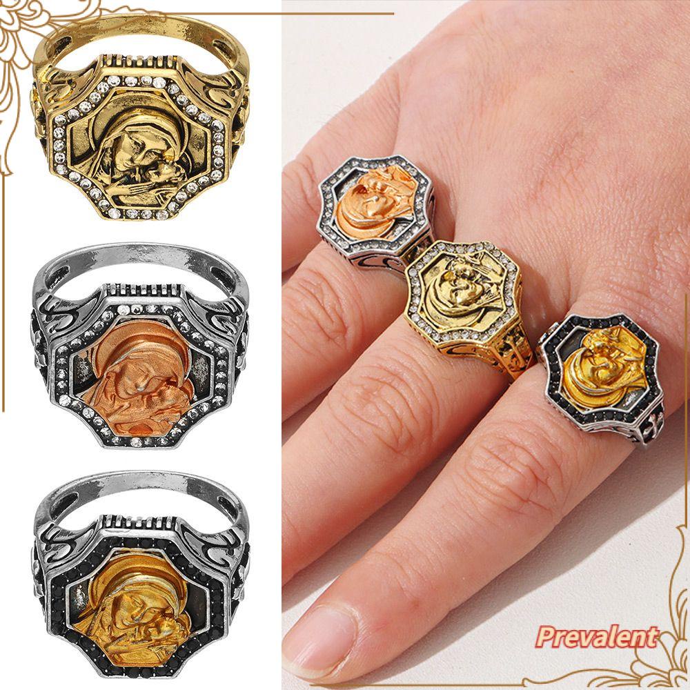 Preva Vintage Alloy Rings Mode Pave Setting Handmade Ukuran 6-12 Cincin Religi Silang