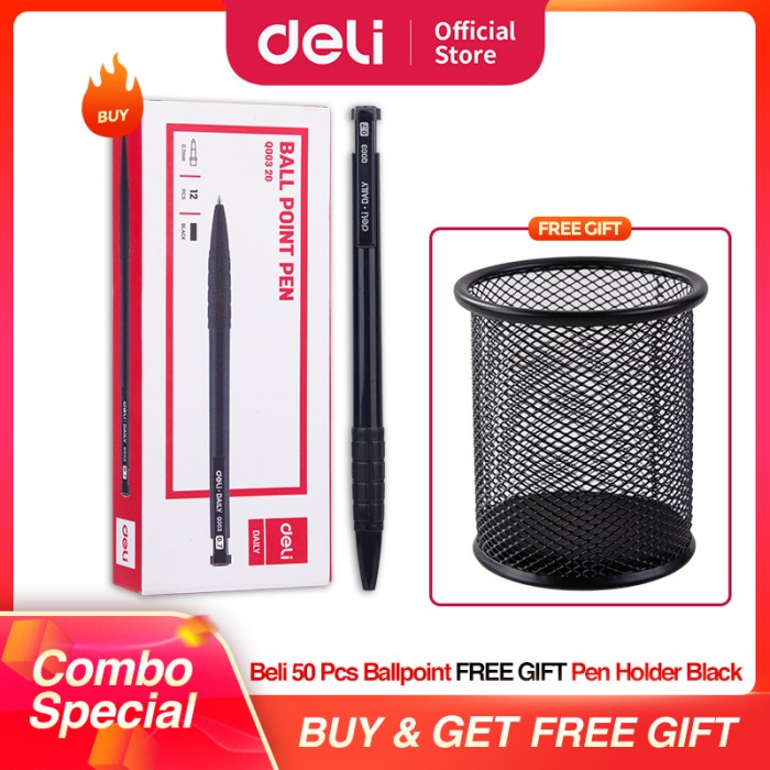 

DELI PAKET HEMAT 1 - BALLPOIN 50PCS & TEMPAT PENSIL HITAM BULAT