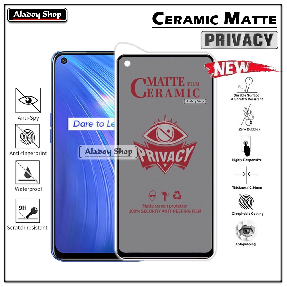 Tempered Glass Anti SPY Realme 6 Anti Gores Privacy + Tempered Glass kamera dan Skin Carbon