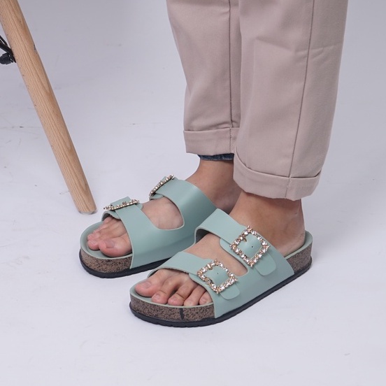 LAPEPA YUK - Dunkenstock KIMMY Sandal Wanita Slop Casual Size 36 - 40 Model Birken Dunkenstok Sol Puyuh Sara Sara Sendal Cewek Kulit Santai Strap Gesper dua Kristal Blink 37 38 39 Warna Hitam Black Selop Anti Slip Original Shoes ORI Mall Official Store