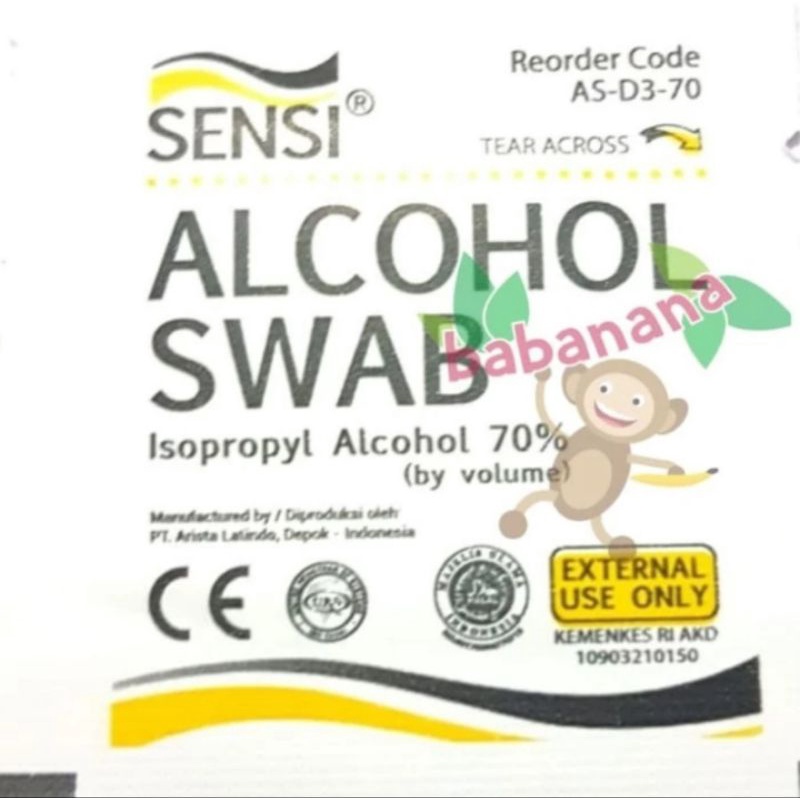 Alcohol swab sensi satuan eceran 70% pembersih prosesor luka dll