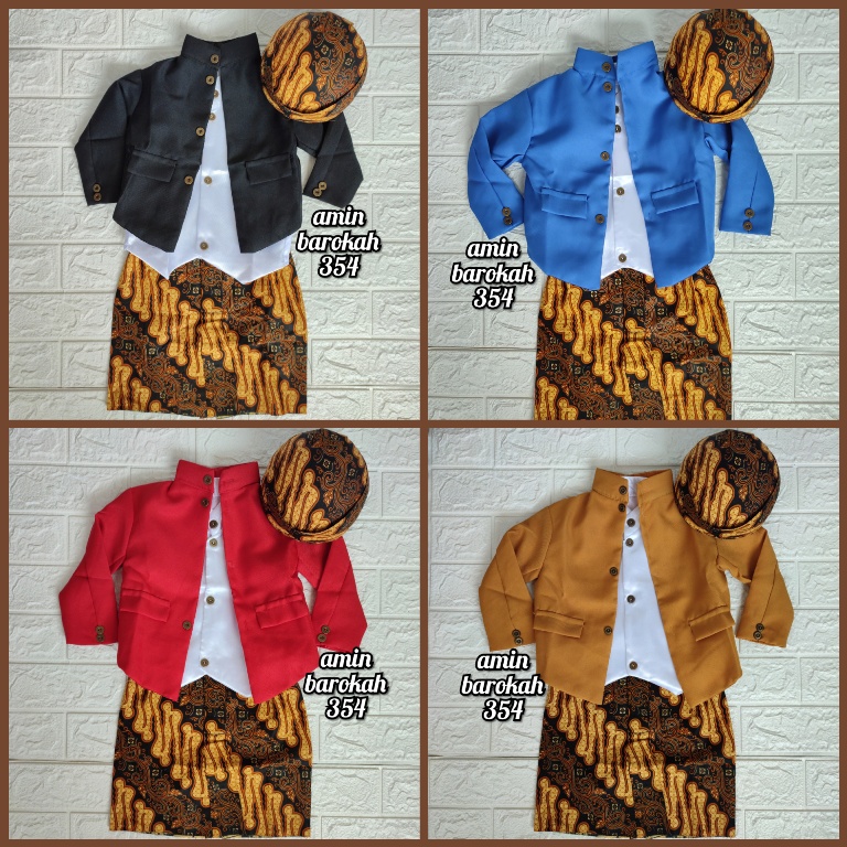 COD...!!!! Setelan Baju Beskap Hewes Anak + Bawahan Batik Coklat + Blangkon Solo / Baju Bayi Adat Jawa - Tersedia Ukuran Dari Bayi Sampai SD