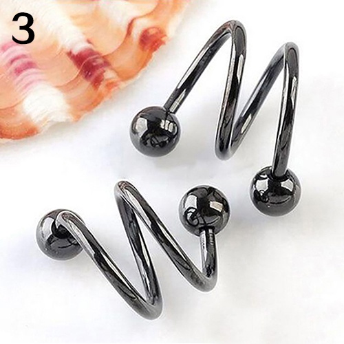 Ls 1pasang Punk Stainless Steel Spiral Helix Ear Stud Bibir Hidung Cincin Perhiasan Tindik Tubuh