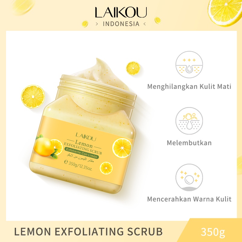 LAIKOU Lemon Body Scrub Exfoliating Mengangkat Kulit Mati Menghaluskan 350g