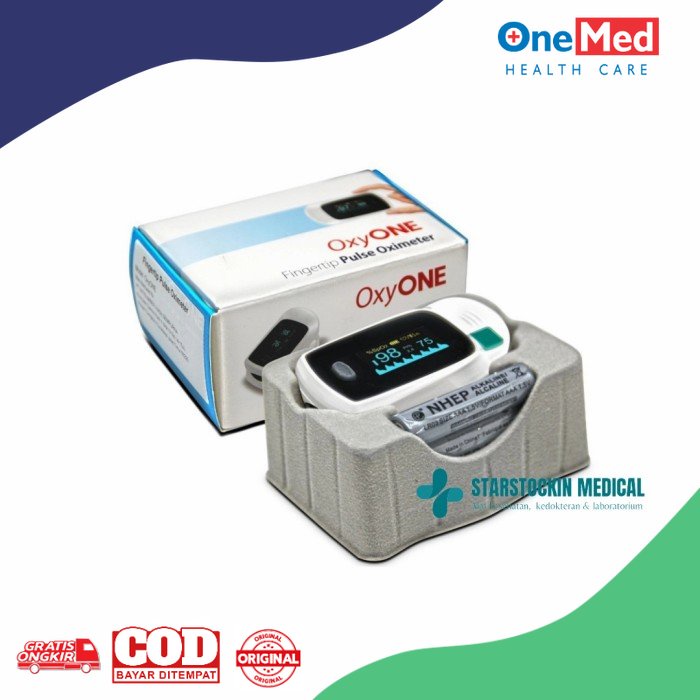 Oximeter Oxione Fingertip Pulse Oxymeter Onemed Free Baterai