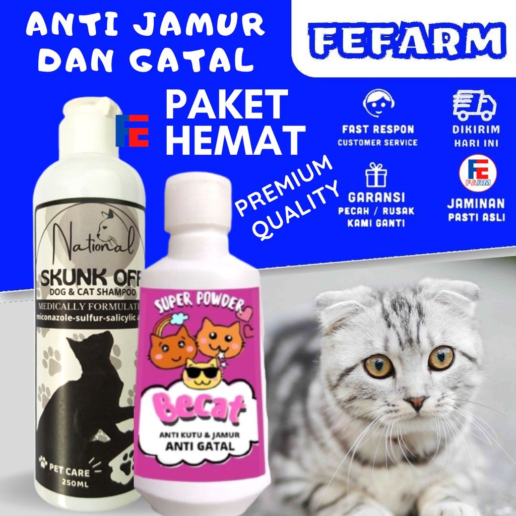 PAKET HEMAT BEDAK KUTU + SHAMPO KUTU MICONAZOLE SKUNK OFF BECAT FEFARM