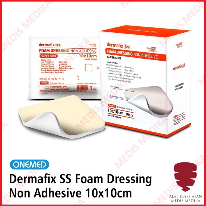 Dermafix SS 10 x 10cm OneMed Non Adhesive Foam Dressing Plester Luka Sesar Plaster 10x10 10x10cm