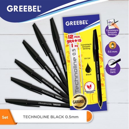 Pena Gel/ Pulpen Gel 0.5mm Standard / Pulpen Gel GREEBEL BALLPEN TECHNOLINE 0.5 BLACK  / Pen Pulpen Bolpoin Ballpen Ballpoint Balpen Bolpen Bolpoint