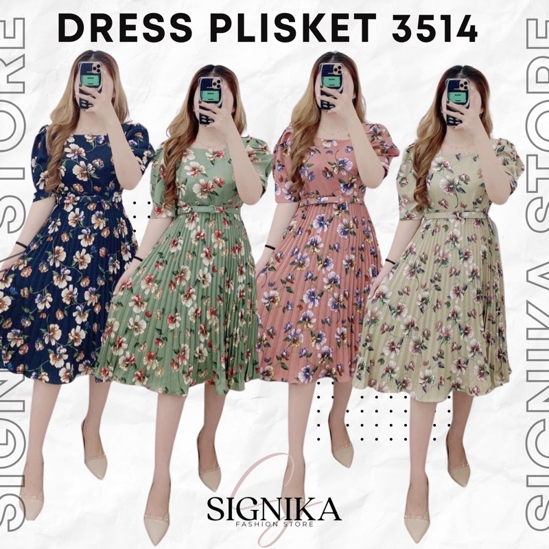 Dress Plisket Bunga | Dress Plisket | Dress Bunga 3504 3514 Signikastore