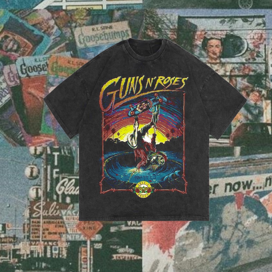 HAPI BASIC "GNR Guns N Roses" Oversized T-Shirt | Regular T-shirt | Stone Wash | Kaos VINTAGE GNR Sk