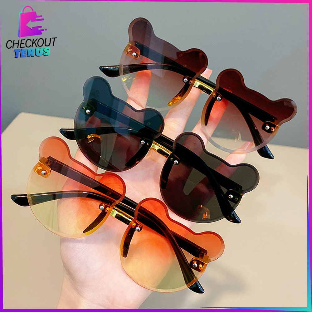 CT C672 Kacamata Beruang Hitam Anak Bayi Kaca mata Bear Shape Gaya Korea Sunglasses Kids Fashion Tanpa Bingkai Kacamata Telinga Beruang