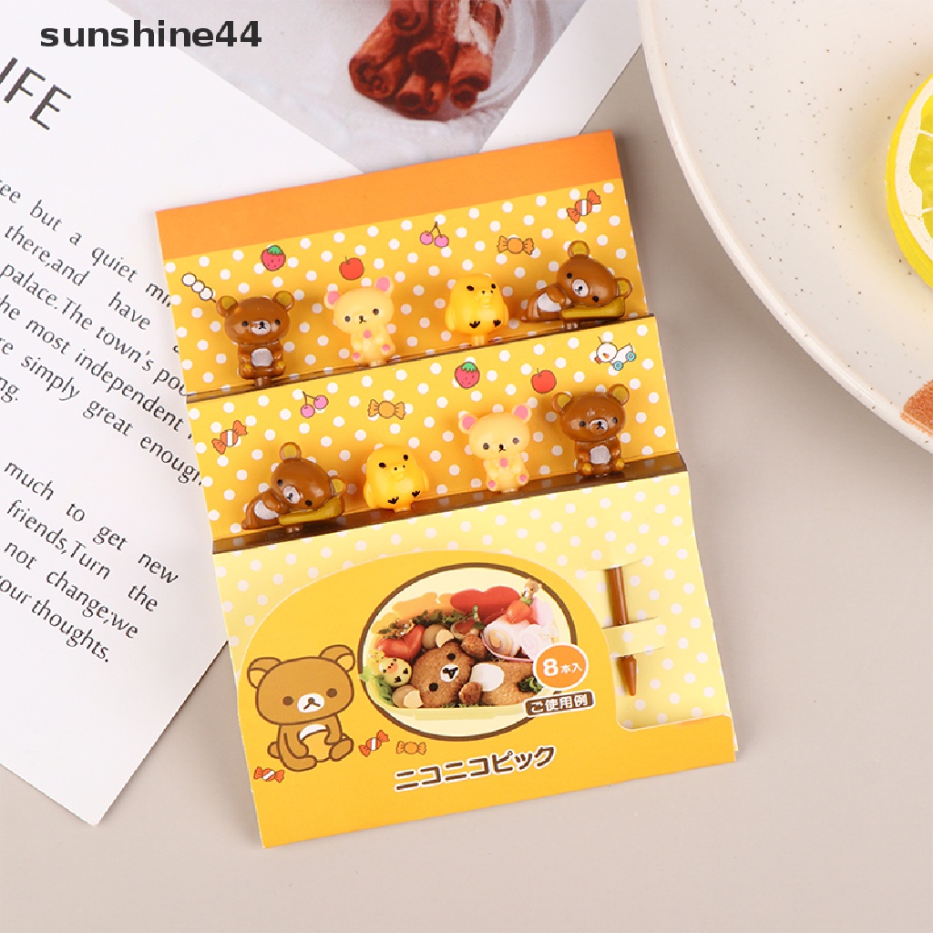 Sunshine 8pcs / Pak Garpu Buah / Kue / Snack / Dessert Bentuk Beruang Kartun Lucu Untuk Anak