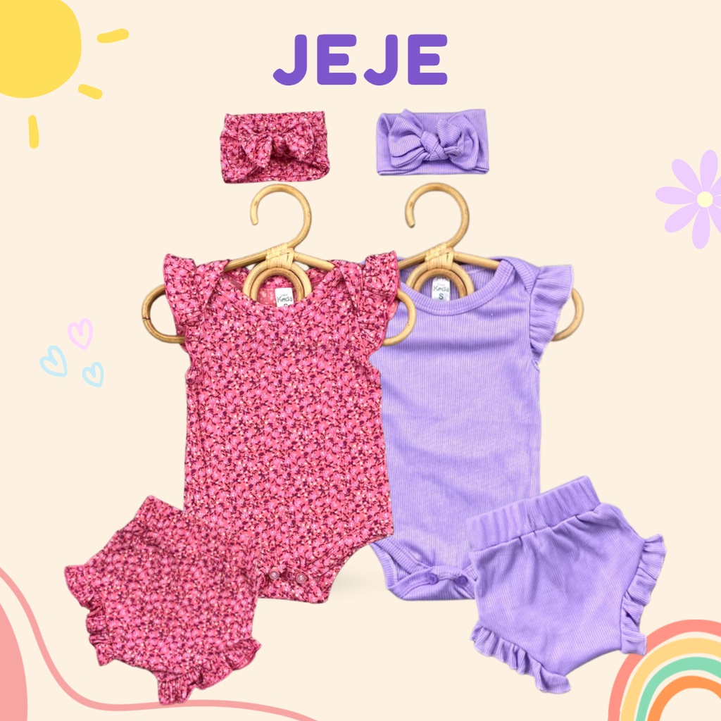 3-15 BLN SETELAN BAYI JEJE ROMPER BAYI INCLUDE HEADBAND by LITTLE KODA (3 IN 1 SET) (SNI) VERSI 2