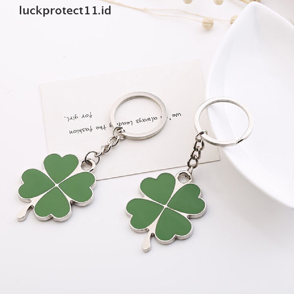 /Fashion Hot// Fashion// 1Pc Stainless Green Leaf Gantungan Kunci Fashion Empat Daun Clover Steel Lucky Key Chain.