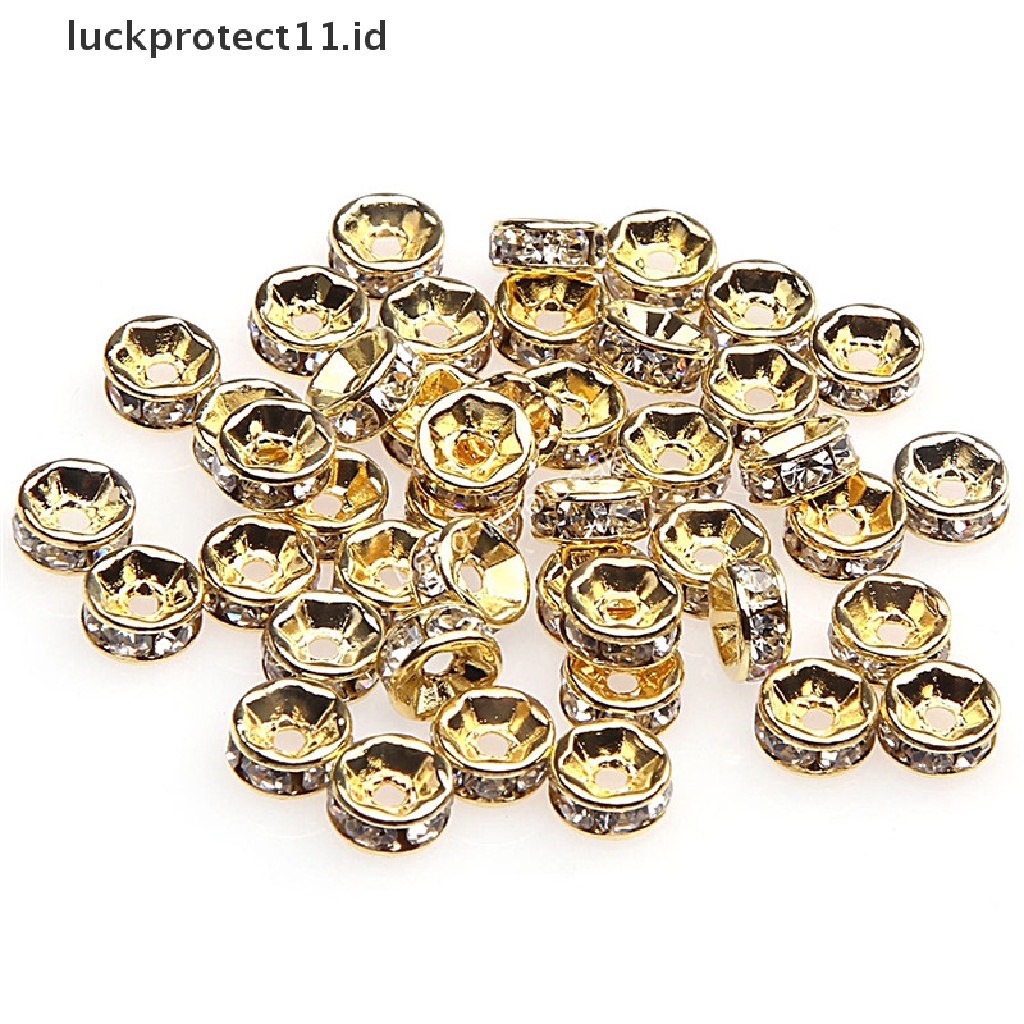 /Fashion Hot// Fashion// 100 Pcs Perak Emas Kristal Berlian Imitasi Rondelle Spacer Beads DIY 6mm 8mm Baru.