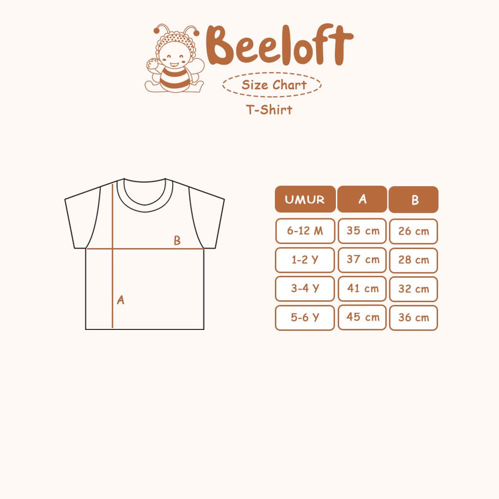 Baju Bayi Oblong Pendek Mix Color Tee Anak Beeloft Unisex 6 Bulan - 6 Tahun