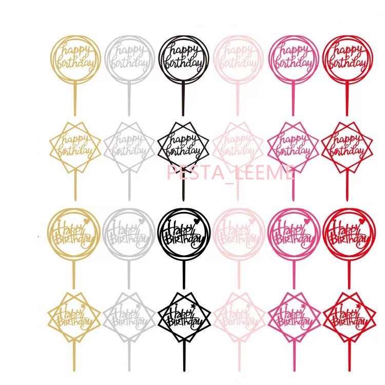 Cake topper akrilik happy birthday / gold 10pcs dekorasi ulang tahun